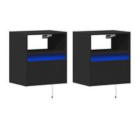 vidaXL Wall-mounted Bedside Cabinets with LED Lights 2 pcs, Floating Storage Cab