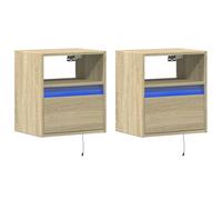 vidaXL Wall-mounted Bedside Cabinets with LED Lights 2 pcs, Floating Storage Cab