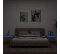 (grey sonoma, 2 pcs) vidaXL Wall-mounted Bedside Cabinets with LED Lights Nightstand Wall Units