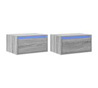 vidaXL Wall-mounted Bedside Cabinets with LED Lights 2 pcs Grey Sonoma, Grey