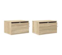 vidaXL Wall-mounted Bedside Cabinets with LED Lights 2 pcs, Side Table with 2 Dr