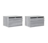 vidaXL Wall-mounted Bedside Cabinets with LED Lights 2 pcs, Side Table with 2 Dr