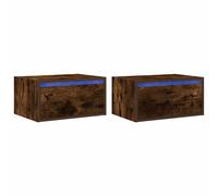 vidaXL Wall-mounted Bedside Cabinets with LED Lights 2 pcs Smoked Oak cabinet