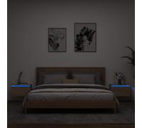 (sonoma oak, 2 pcs) vidaXL Wall-mounted Bedside Cabinets with LED Lights Nightstand Wall Units