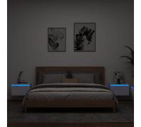 vidaXL Wall-mounted Bedside Cabinets with LED Lights Side Table 2 pcs White