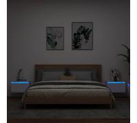 vidaXL Wall-mounted Bedside Cabinets with LED Lights 2 pcs White