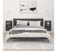(grey) vidaXL 2x Solid Wood Pine Wall-mounted Bedside Shelves Storage Multi Colours