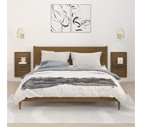 (honey brown) vidaXL 2x Solid Wood Pine Wall-mounted Bedside Shelves Storage Multi Colours