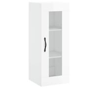 vidaXL Wall-mounted Cabinet: Glossy White Engineered Wood Storage Unit for Living Room, Bedroom, Study - 34.5x34x90 cm