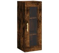 vidaXL Wall-Mounted Cabinet in Smoked Oak - Stylish and Practical Storage Solution with Glass Door and Smooth Surface - Ideal for Living Room, Bedroom, Study
