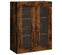vidaXL Wall-Mounted Cabinet - Smoked Oak, Engineered Wood and Glass Cabinet with Side Handles and Ample Storage - Ideal for Living Room, Bedroom, Study