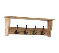 vidaXL Wall-mounted Coat Rack with 4 Hooks Wall Coat Hook Solid Wood Mango