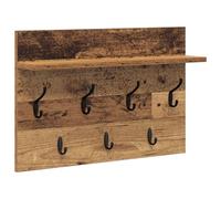 vidaXL Wall Mounted Coat Rack in Aged Wood, 60 x 40 x 12 cm - Modern Rectangular Design, Super Space Saving, with Strong Hooks for Indoor Use, Perfect for