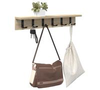 vidaXL Wall Mounted Coat Shelf Sonoma Oak 60 x 10.5 cm. This shelf is made of wood and has metal hooks. It has a modern rectangular design with a matte finish