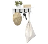 vidaXL Wall Hook with Shelf in White, 40 x 10.5 x 10.5 cm - Modern Wooden Entryway Organiser with Hooks. Perfect for Hallway Storage and Urban Life.