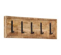vidaXL Wall-Mounted Solid Mango Wood Coat Rack - Natural Finish with 5 Iron Hooks, Easy Wall Installation, Versatile Storage for Home & Office, Space-Saver Organizer (80x25x5.5 cm)