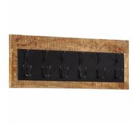Coat Rack Solid Mango Wood Natural 90x30x7cm Wall-Mounted 6 Iron Hooks for Entry