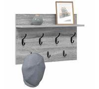 vidaXL Sonoma Grey Engineered Wood Wall Mounted Coat Rack, 60 x 40 x 12 cm, Modern Space Saving Design, Includes Hooks and Shelves for Interior, Durable