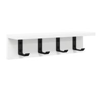 vidaXL Wall Hook with Shelf in White, 40 x 10.5 x 10.5 cm - Modern Wooden Entryway Organiser with Hooks. Perfect for Hallway Storage and Urban Life.