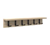 vidaXL Wall Mounted Coat Shelf Sonoma Oak 60 x 10.5 cm. This shelf is made of wood and has metal hooks. It has a modern rectangular design with a matte finish