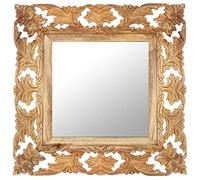 vidaXL Wall-mounted Decorative Hand-Carved Mirror - 50x50 cm, Brown - Solid Mango Wood, Bohemian Style.