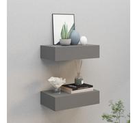 Vidaxl Wall-Mounted Drawer Shelves 2 Pcs Grey 40X23.5X10Cm Mdf