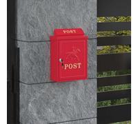 VidaXL Wall Mounted Mailbox Red 29 X 13 X 41 Cm Cast Aluminum