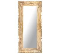vidaXL Wall-Mounted Makeup Mirror in Solid Mango Wood - Rectangular Home Decor with Unique Grain and Hand-Carved Pattern - Bohemian Style-Brown