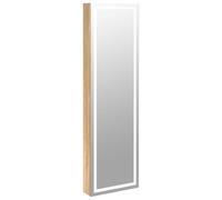 vidaXL Wall-Mounted Mirror Jewellery Cabinet with LED Lights - Modern and Stylish Decor for Any Room, Space-Saving Design - Brown Engineer Wood