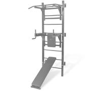 'vidaXL Wall-Mounted Multi-functional Fitness Power Tower, Adjustable Height Power Rack with Dip Station, Pull-Up Bar and Sit-Up Bench, Space-Saving Workout Equipment in Black