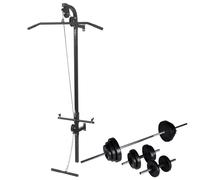 vidaXL Wall-mounted Power Tower with Barbell and Dumbbell Set 30.5kg Station
