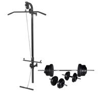 vidaXL Wall-mounted Power Tower with Barbell and Dumbbell Set 60.5kg Station