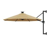 vidaXL Wall-Mounted Round Outdoor Parasol with LED lights & Crank Mechanism, Metal Pole, UV Protective Anti-Fade Polyester Fabric, Elegant and Durable - 300 cm, Taupe