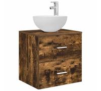 vidaXL Wall-Mounted Sink Vanity Smoked Oak 49.5 x 35 x 63 cm, Modern Bathroom Vanity, Wall-Mounted Cabinet, Storage Solutions, Contemporary Design, Space-Saving Organization, Chic Essentials
