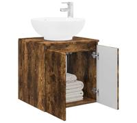 vidaXL Wall-Mounted Sink Vanity Smoked Oak 49.5 x 44.5 x 65 cm, Modern Wall-Mounted Vanity, Space-Saving Design, Engineered Wood Sink Storage, Compact Bathroom Furniture, Functional Unit