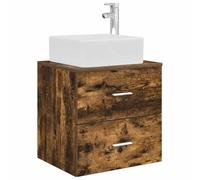 vidaXL Wall-Mounted Sink Vanity Smoked Oak 53 x 34.5 x 63 cm, Bathroom Storage, Modern Vanity with Basin, Wall-Mounted Cabinet, Functional Shelving, Organized Space-Saving Furniture