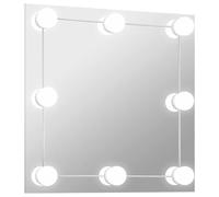 vidaXL Wall Mounted Square Glass Mirror with LED Lights - Modern Style Multi-Functional Mirror for Bedroom, Living Room, Dressing Room - Silver