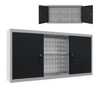 Wall Mounted Tool Cabinet Metal Grey & Black 120x19x60cm Industrial Lockable Key