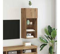 vidaXL Single Door 3 Shelf Artisan Oak Wide Wall Mounted LED TV Unit - Size: 60 x 30.5 x 30cm - Brown - Wilko