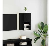 vidaXL Single Door 2 Shelf Black Oak Wall Mounted LED TV Unit - Size: 90 x 69.5 x 32.5cm - Wilko