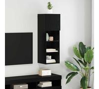 vidaXL Single Door 3 Shelf Black Oak Wall Mounted LED TV Unit - Size: 90 x 40.5 x 30cm - Wilko