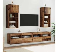 vidaXL Single Door 3 Shelf Old Wood Wide Wall Mounted LED TV Unit Set of 2 - Size: 70 x 60 x 35cm - Brown - Wilko