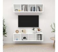 vidaXL 2x Wall Mounted TV Cabinets White Engineered Wood Hifi TV Stand Unit