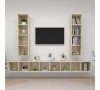 vidaXL 4x Wall Mounted TV Cabinets Sonoma Oak Chipboard Living Room Furniture
