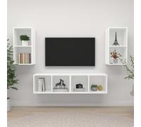 vidaXL 4x Wall Mounted TV Cabinets White Chipboard Hifi Stand Unit Living Room