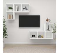 vidaXL 4x Wall Mounted TV Cabinets White Chipboard Hifi Stand Unit Living Room
