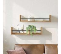 Wall Shelf 2pc Artisan Oak 60x16x14cm Engineered Wood & Metal Floating SpaceTidy