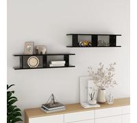 vidaXL 2x Wall Shelf Black Engineered Wood Wall-Mounted Hanging Floating Shelf