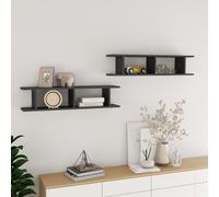 vidaXL 2x Wall Shelf High Gloss Grey Engineered Wood Indoor Hanging Shelf
