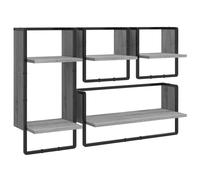 vidaXL Wall Shelf Set 4 Piece with Bars Wall Rack Grey Sonoma Engineered Wood